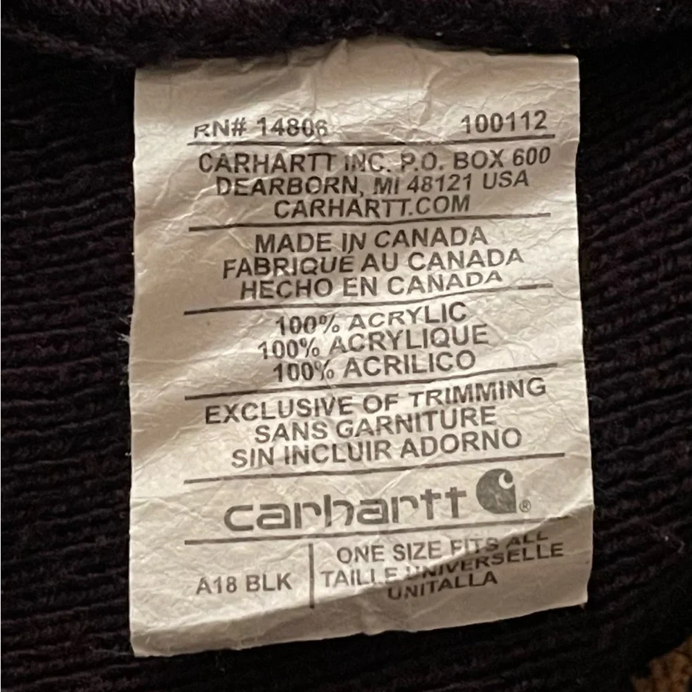 ❄ CARHARTT SQUARE LOGO A18 BLACK CUFFED BEANIE HAT TOQUE - SIZE OSFA ❄ - Picture 7 of 9